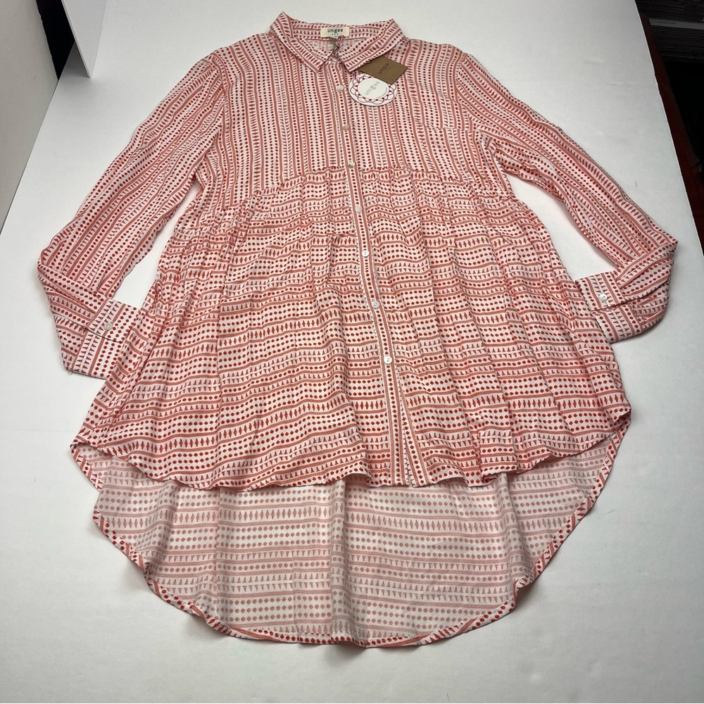Umgee White Orange‎ Tunic Shirt Dress Top Long Sleeve Womens Size Small Boho NEW